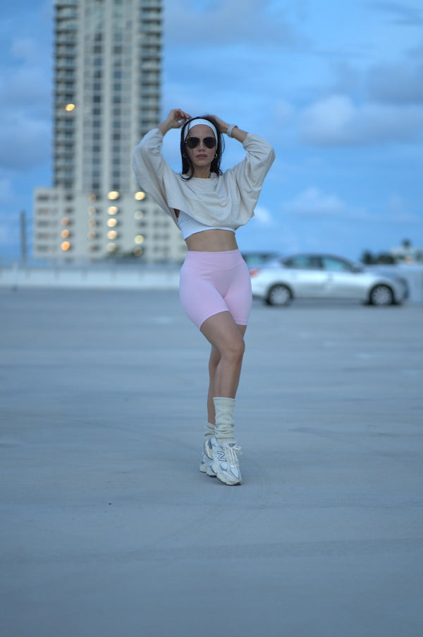 Pink High-Waist Seamless Biker Shorts